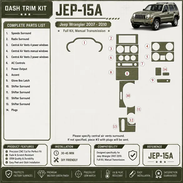 Jeep Wrangler 2007-2010 3D Cockpit Dekor Interieurleisten Set Full Set / as shown in product diagram-teilig