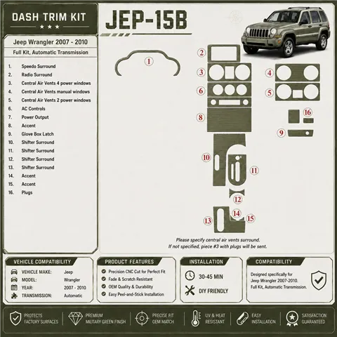 Jeep Wrangler 2007-2010 3D Cockpit Dekor Interieurleisten Set Full Set / as shown in product diagram-teilig
