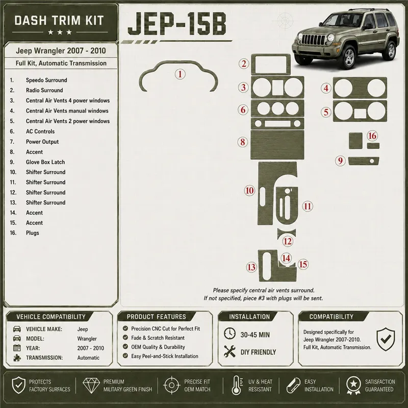 Jeep Wrangler 2007-2010 3D Cockpit Dekor Interieurleisten Set Full Set / as shown in product diagram-teilig