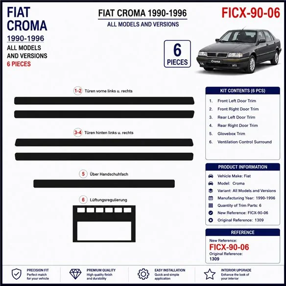 Fiat Croma 1990-1996 3D Armaturenbrett-Dekor-Set, 6 Teile