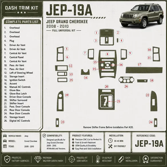 Jeep Grand Cherokee 2008-2010 3D Cockpit Dekor Interieurleisten Set Full Set / as shown in product diagram-teilig