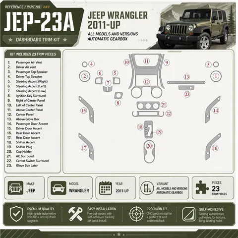 Jeep Wrangler 2011-heute 3D Cockpit Dekor Interieurleisten Set As shown in product diagram-teilig