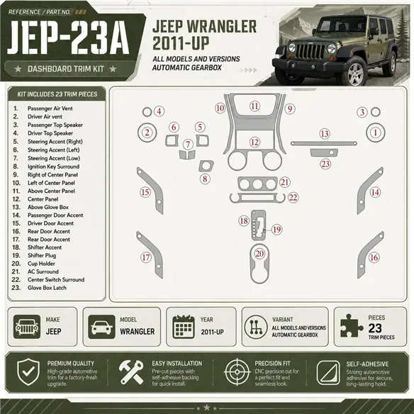 Jeep Wrangler 2011-heute 3D Cockpit Dekor Interieurleisten Set As shown in product diagram-teilig