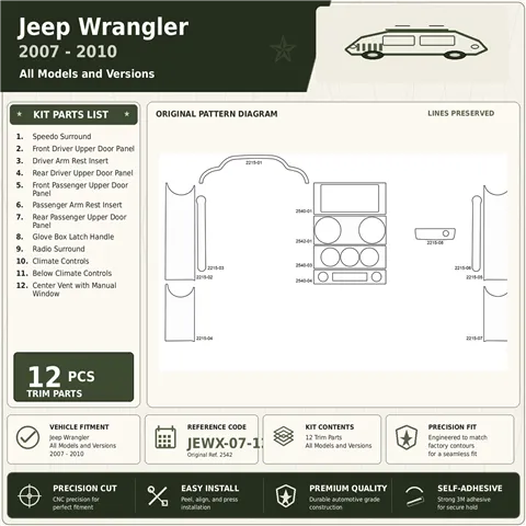Jeep Wrangler 2007-2010 3D Cockpit Dekor Interieurleisten Set 12-teilig