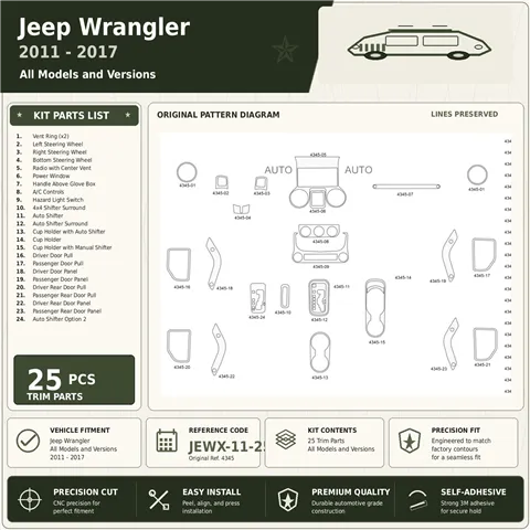 Jeep Wrangler 2011-2017 3D Cockpit Dekor Interieurleisten Set 25-teilig