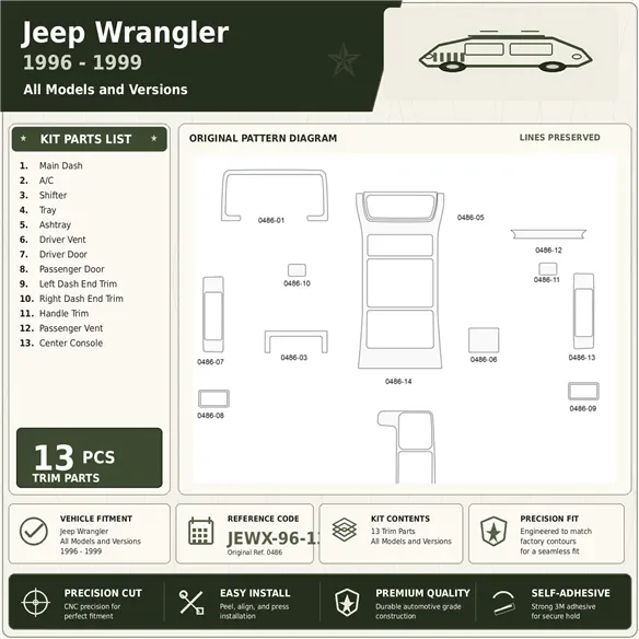 Jeep Wrangler 1996-1999 3D Cockpit Dekor Interieurleisten Set 13-teilig