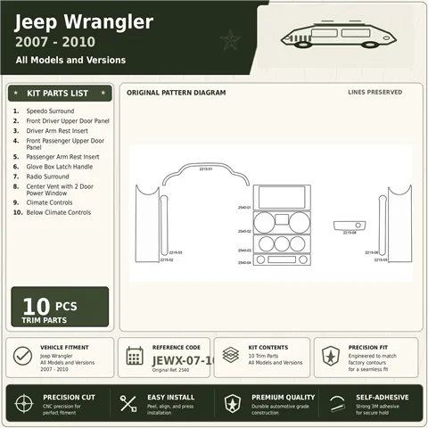Jeep Wrangler 2007-2010 3D Cockpit Dekor Interieurleisten Set 10-teilig