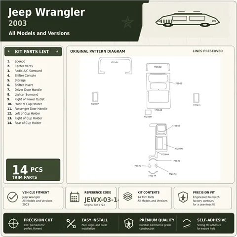 Jeep Wrangler 2003 3D Cockpit Dekor Interieurleisten Set 14-teilig