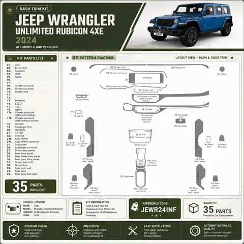 Jeep Wrangler Unlimited Rubicon 2024 3D Cockpit Dekor Interieurleisten Set 35-teilig