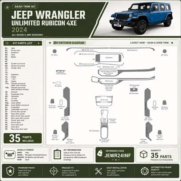 Jeep Wrangler Unlimited Rubicon 2024 3D Cockpit Dekor Interieurleisten Set 35-teilig