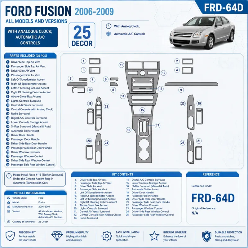 Ford Fusion 2006-2009 3D Cockpit Dekor Interieurleisten Set As shown in product diagram-teilig