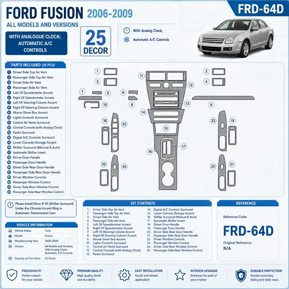 Ford Fusion 2006-2009 3D Cockpit Dekor Interieurleisten Set As shown in product diagram-teilig