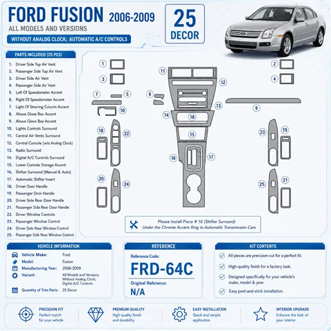 Ford Fusion 2006-2009 3D Cockpit Dekor Interieurleisten Set As shown in product diagram-teilig