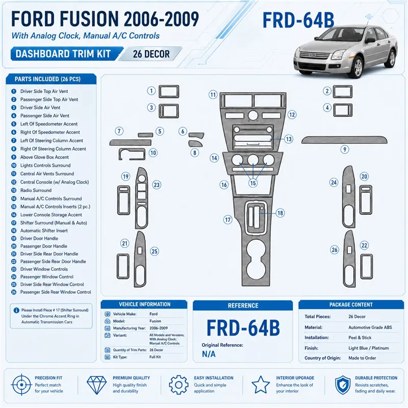 Ford Fusion 2006-2009 3D Cockpit Dekor Interieurleisten Set As shown in product diagram-teilig
