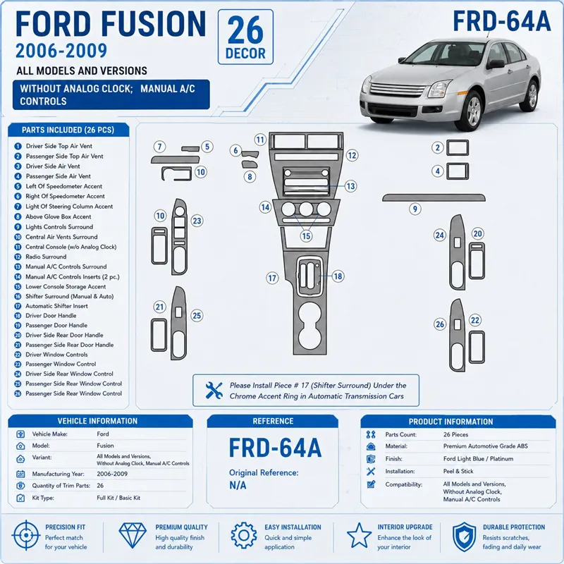 Ford Fusion 2006-2009 3D Cockpit Dekor Interieurleisten Set As shown in product diagram-teilig