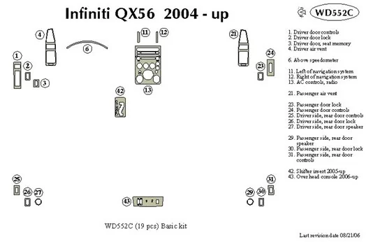 Infiniti QX56 2004-2007 Grundset BD innenausstattung armaturendekor cockpit dekor - 1- Cockpit Dekor Innenraum