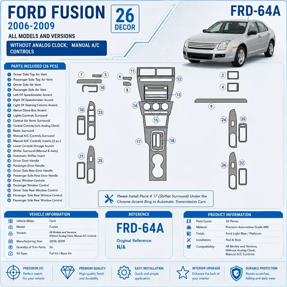 Ford Fusion 2006-2009 3D Cockpit Dekor Interieurleisten Set As shown in product diagram-teilig