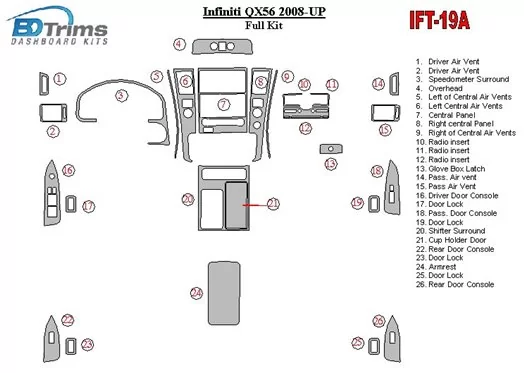 Infiniti QX56 2008-UP Voll Satz BD innenausstattung armaturendekor cockpit dekor - 1- Cockpit Dekor Innenraum