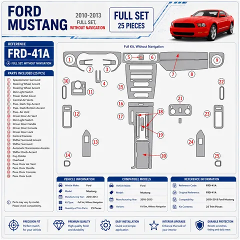 Ford Mustang 2010-heute 3D Cockpit Dekor Interieurleisten Set Full Set / as shown in product diagram-teilig