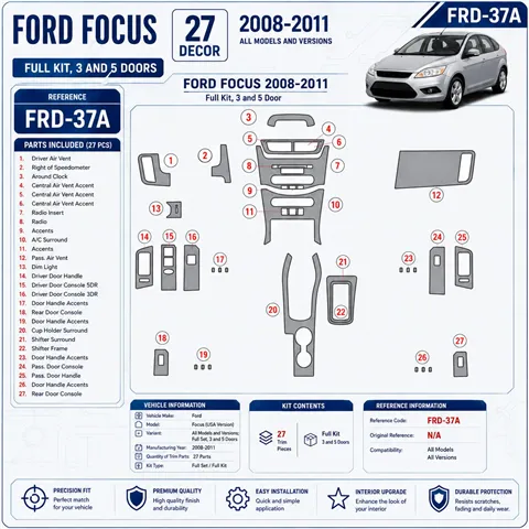 Ford Focus 2008-2011 3D Cockpit Dekor Interieurleisten Set Full Set / as shown in product diagram-teilig