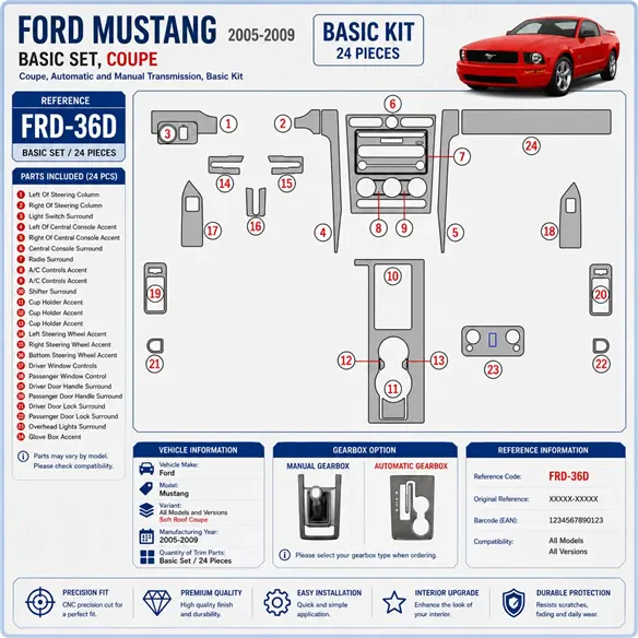 Ford Mustang 2005-2009 3D Cockpit Dekor Interieurleisten Set Basic Set / as shown in product diagram-teilig