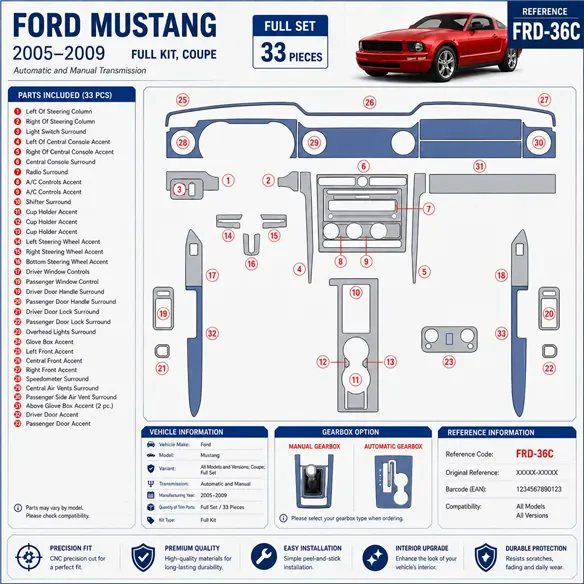 Ford Mustang 2005-2009 3D Cockpit Dekor Interieurleisten Set Full Set / as shown in product diagram-teilig