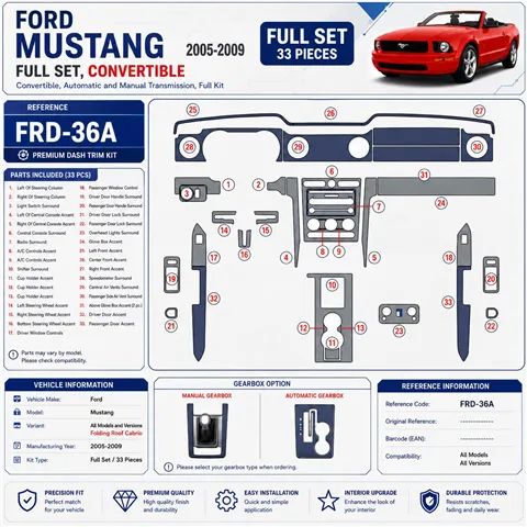Ford Mustang 2005-2009 3D Cockpit Dekor Interieurleisten Set Full Set / as shown in product diagram-teilig