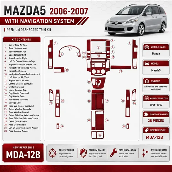 Mazda Mazda5 2006-2007 3D Cockpit Dekor Interieurleisten Set As shown in product diagram-teilig