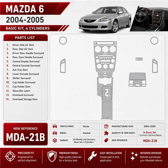 Mazda Mazda6 2004-2005 3D Cockpit Dekor Interieurleisten Set Basic Set / as shown in product diagram-teilig