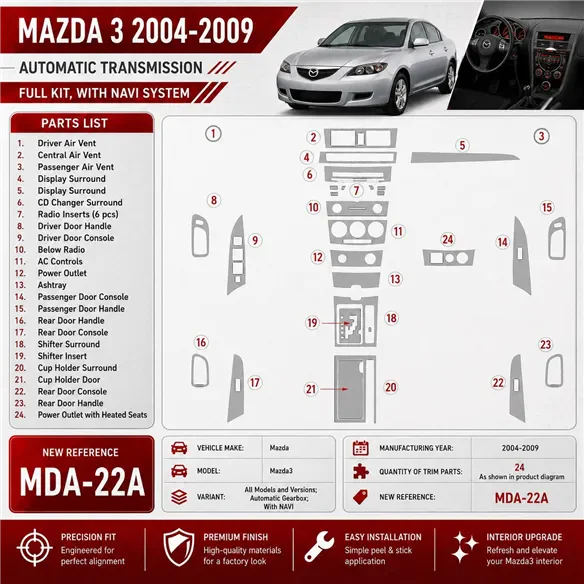 Mazda Mazda3 2004-2009 3D Cockpit Dekor Interieurleisten Set As shown in product diagram-teilig