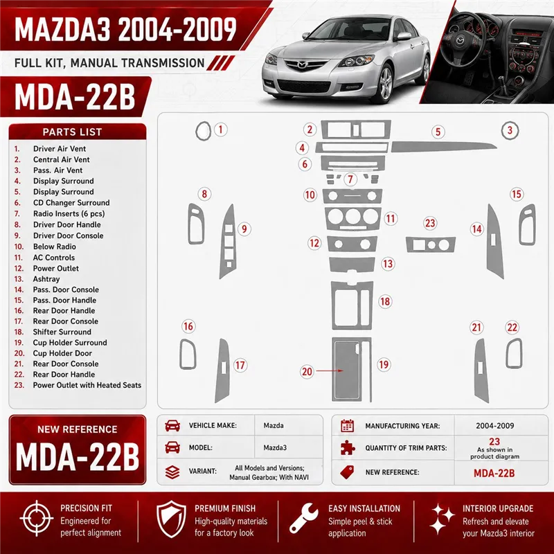 Mazda Mazda3 2004-2009 3D Cockpit Dekor Interieurleisten Set As shown in product diagram-teilig