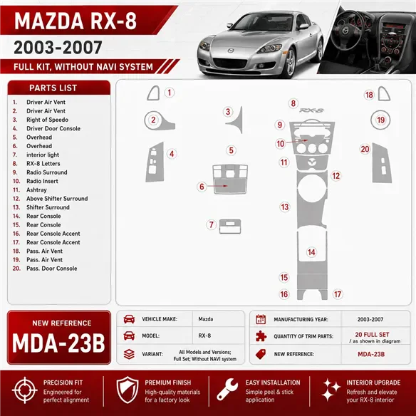 Mazda RX-8 2003-2007 3D Cockpit Dekor Interieurleisten Set Full Set / as shown in product diagram-teilig