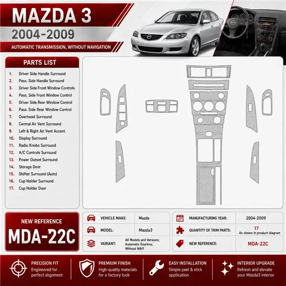 Mazda Mazda3 2004-2009 3D Cockpit Dekor Interieurleisten Set As shown in product diagram-teilig