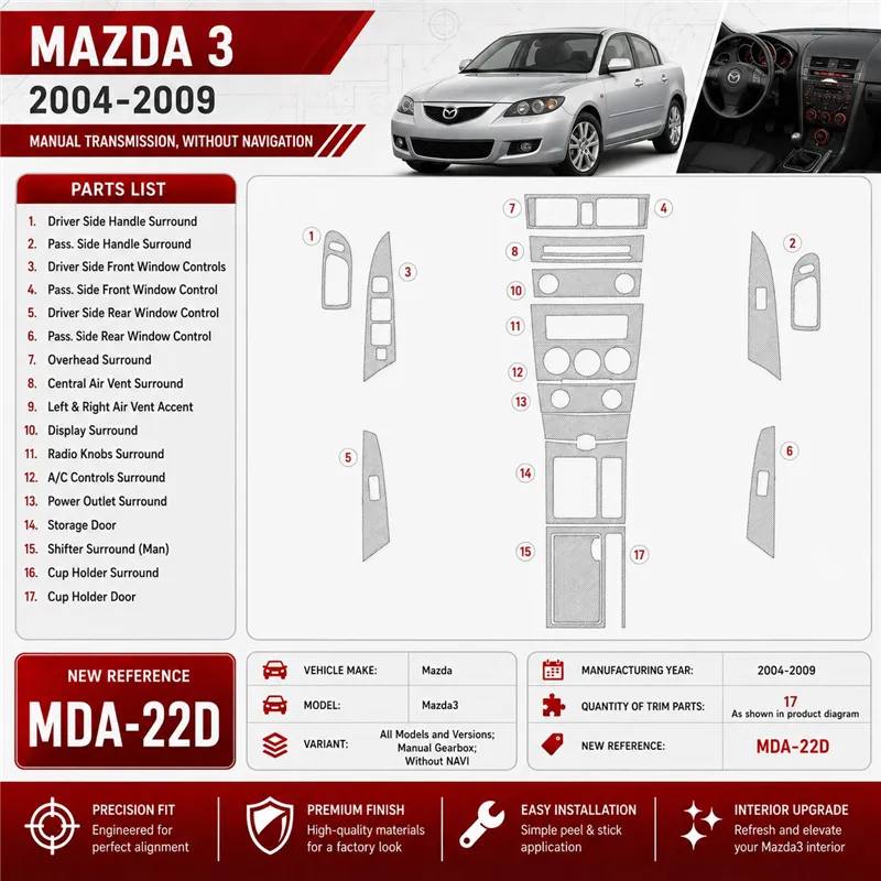 Mazda Mazda3 2004-2009 3D Cockpit Dekor Interieurleisten Set As shown in product diagram-teilig