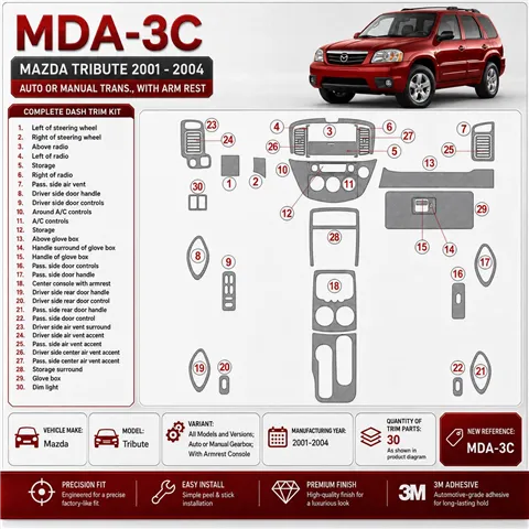 Mazda Tribute 2001-2004 3D Cockpit Dekor Interieurleisten Set As shown in product diagram-teilig