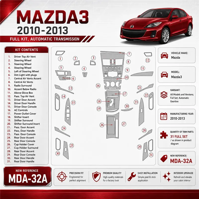 Mazda Mazda3 2010-2013 3D Cockpit Dekor Interieurleisten Set Full Set / as shown in product diagram-teilig