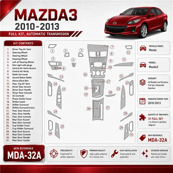 Mazda Mazda3 2010-2013 3D Cockpit Dekor Interieurleisten Set Full Set / as shown in product diagram-teilig