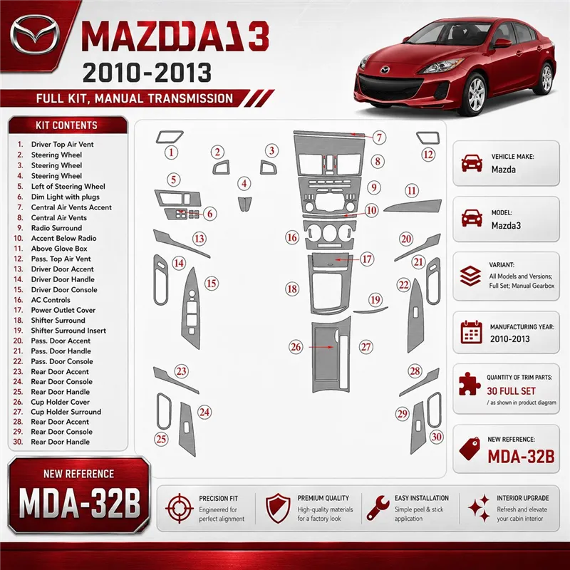 Mazda Mazda3 2010-2013 3D Cockpit Dekor Interieurleisten Set Full Set / as shown in product diagram-teilig