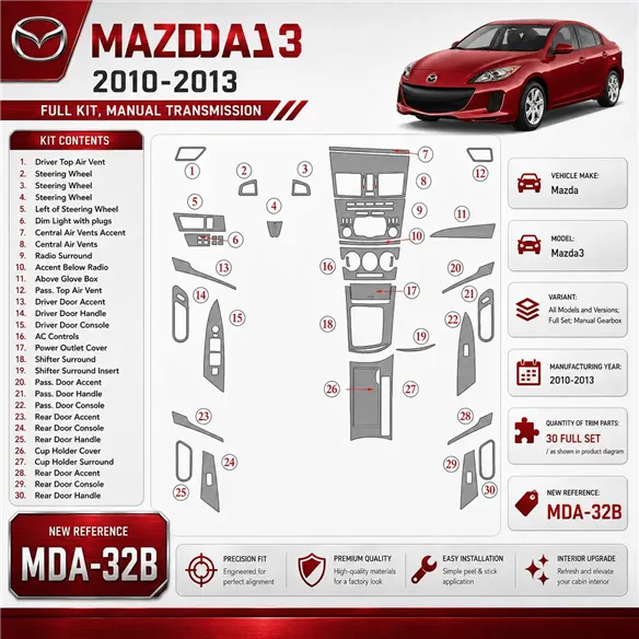 Mazda Mazda3 2010-2013 3D Cockpit Dekor Interieurleisten Set Full Set / as shown in product diagram-teilig