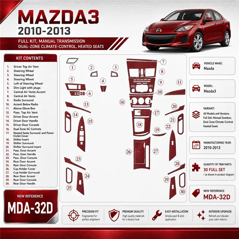 Mazda Mazda3 2010-2013 3D Cockpit Dekor Interieurleisten Set Full Set / as shown in product diagram-teilig