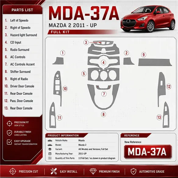 Mazda Mazda 2 2011-heute 3D Cockpit Dekor Interieurleisten Set Full Set / as shown in product diagram-teilig
