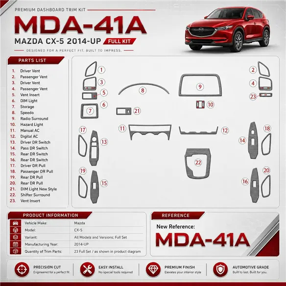 Mazda CX-5 2014-heute 3D Cockpit Dekor Interieurleisten Set Full Set / as shown in product diagram-teilig