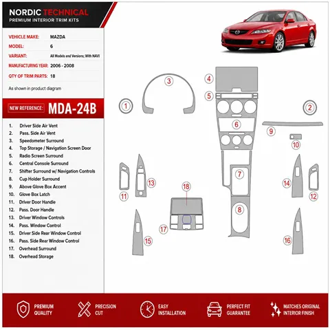 Mazda MAzda6 2006-2008 3D Cockpit Dekor Interieurleisten Set As shown in product diagram-teilig