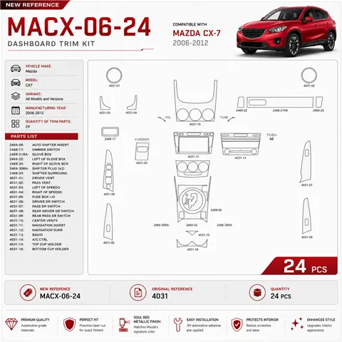 Mazda CX7 2006-2012 3D Cockpit Dekor Interieurleisten Set 24-teilig