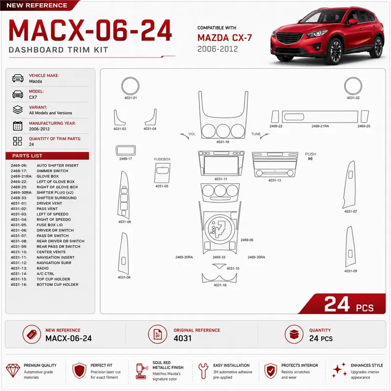 Mazda CX7 2006-2012 3D Cockpit Dekor Interieurleisten Set 24-teilig