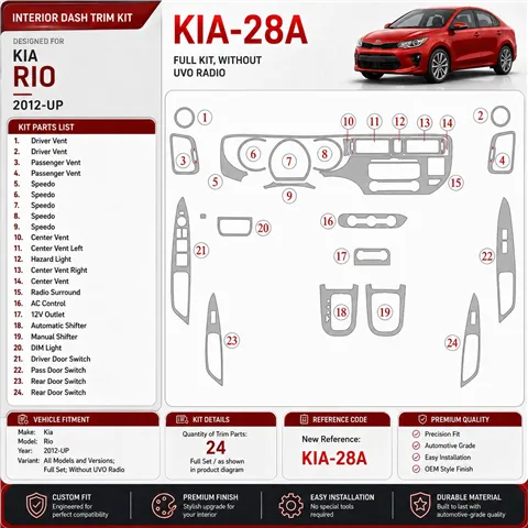 Kia Rio 2012-heute 3D Cockpit Dekor Interieurleisten Set Full Set / as shown in product diagram-teilig