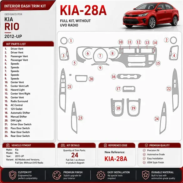 Kia Rio 2012-heute 3D Cockpit Dekor Interieurleisten Set Full Set / as shown in product diagram-teilig