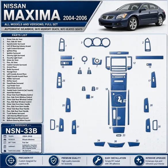 Nissan Maxima 2004-2006 3D Cockpit Dekor Interieurleisten Set Full Set / as shown in product diagram-teilig