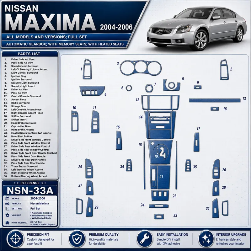 Nissan Maxima 2004-2006 3D Cockpit Dekor Interieurleisten Set Full Set / as shown in product diagram-teilig