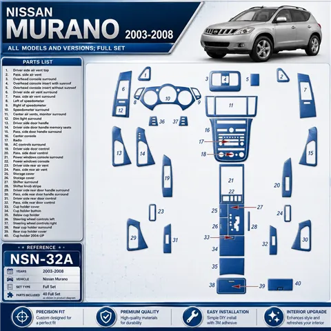 Nissan Murano 2003-2008 3D Cockpit Dekor Interieurleisten Set Full Set / as shown in product diagram-teilig